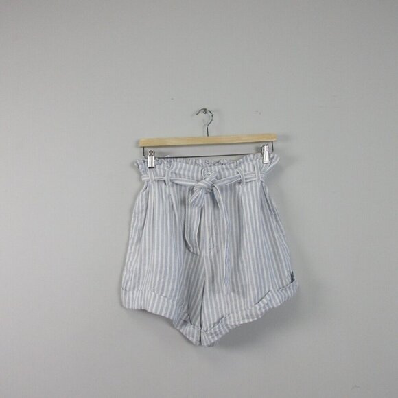 Abercrombie & Fitch Pants - Abercrombie & Fitch Paperbag Shorts Women L White Blue Striped Linen Blend